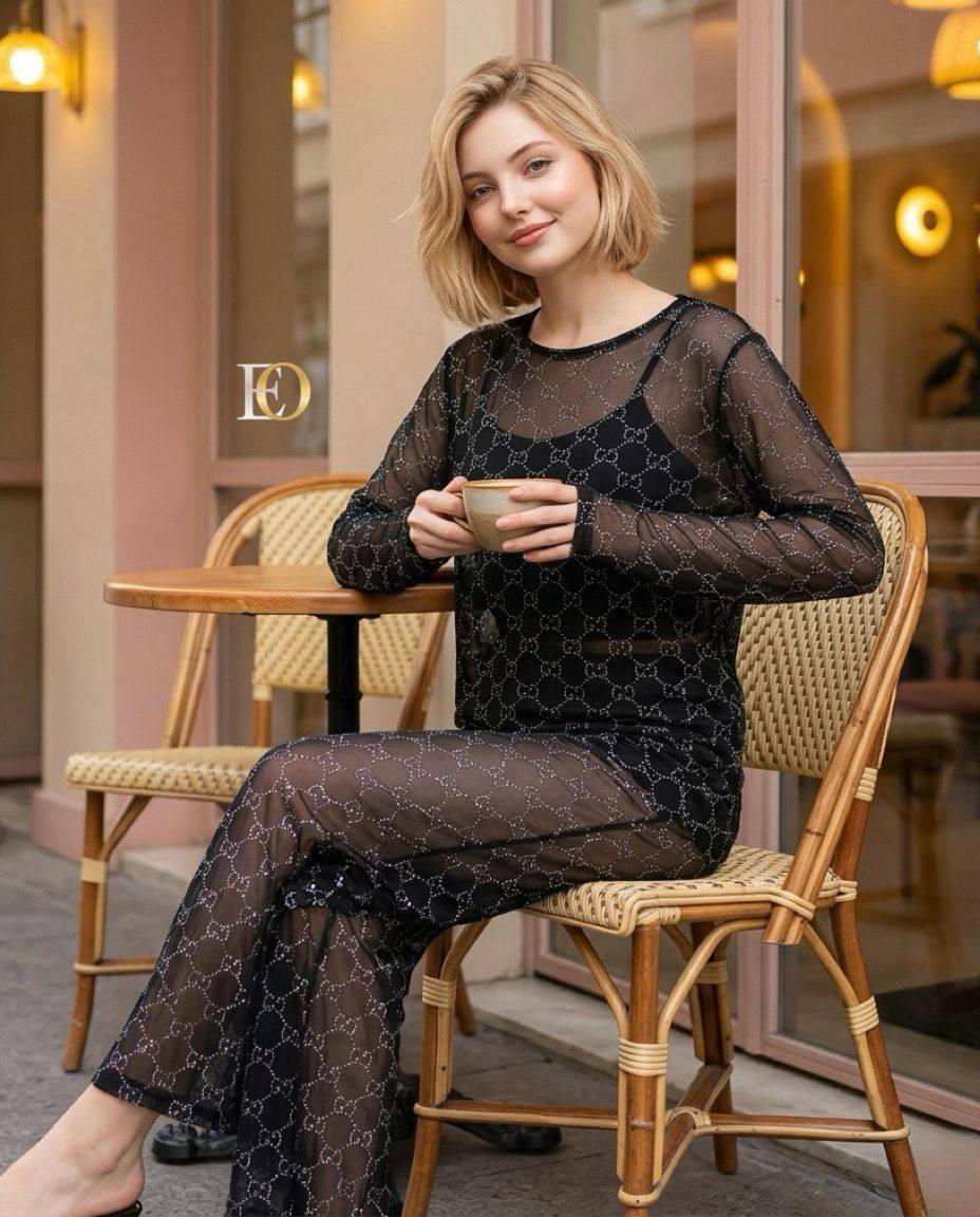 Stones Flock-Printed Tulle, Set of