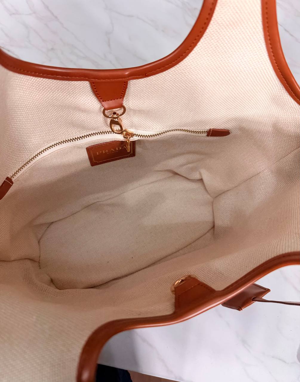 Large Shopping Bag  in Linen and Leather Blend
