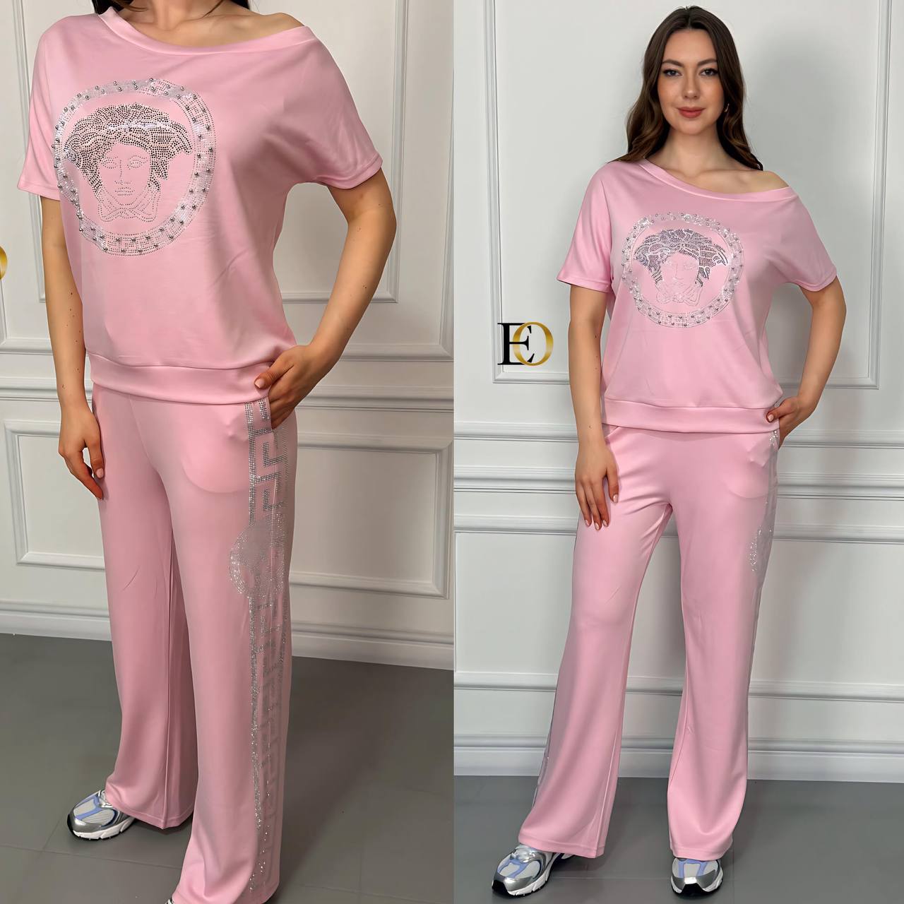 Fabric 2 Piece Set in 2 Thread Cotton with Stone Details