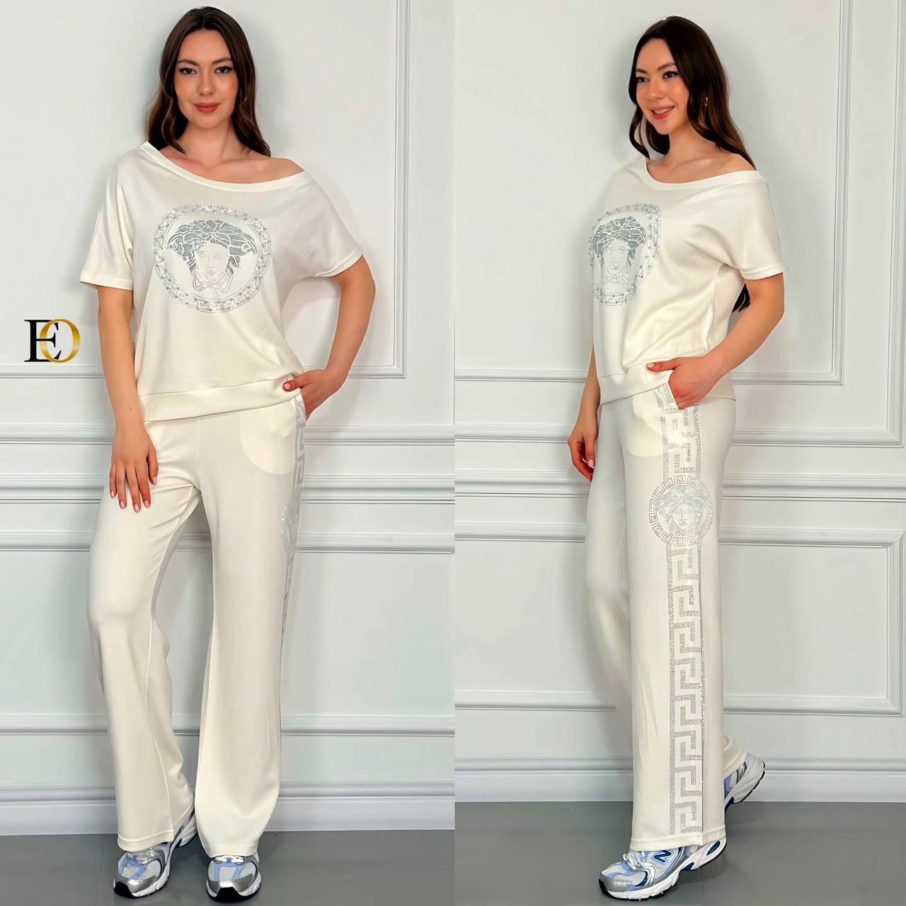 Fabric 2 Piece Set in 2 Thread Cotton with Stone Details
