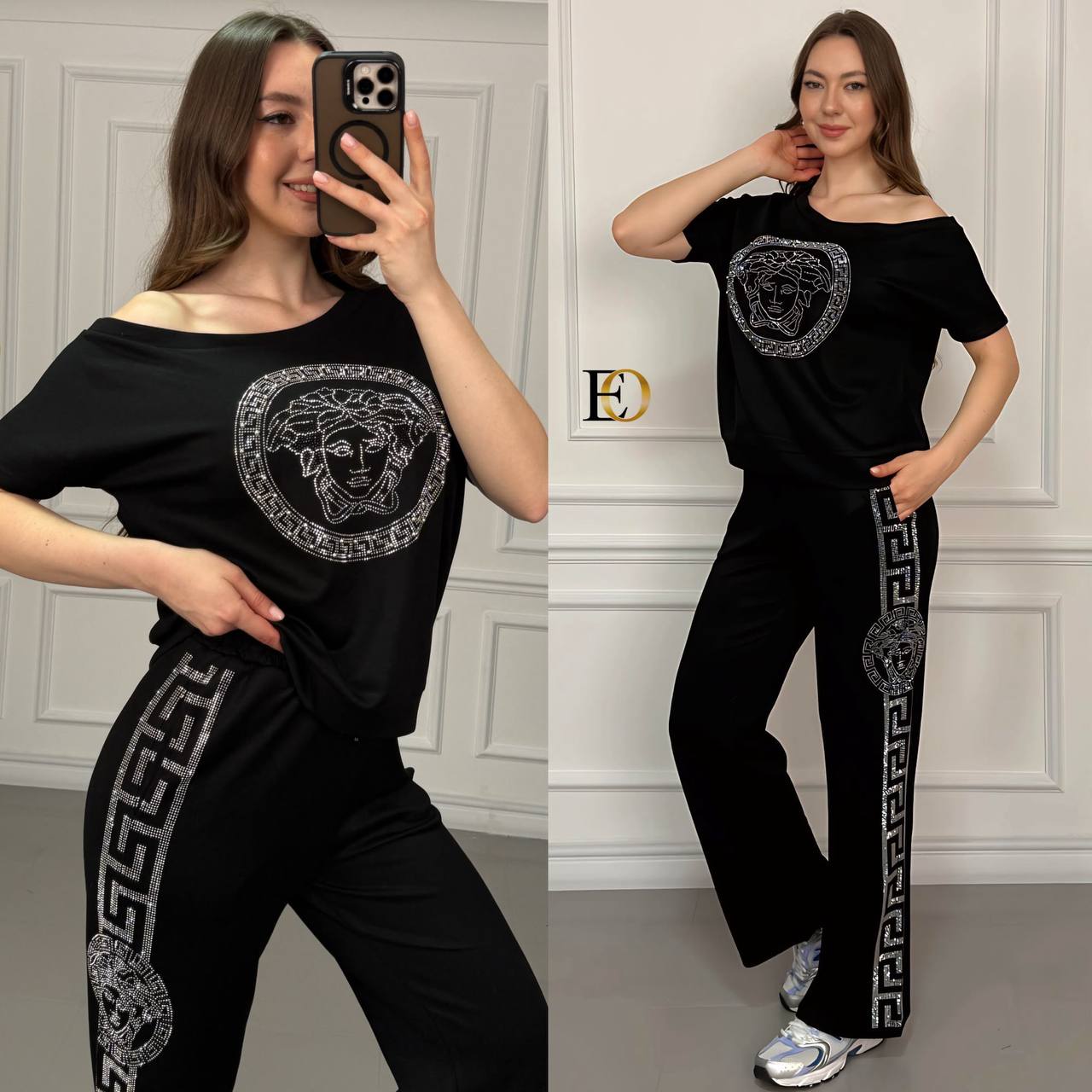 Fabric 2 Piece Set in 2 Thread Cotton with Stone Details
