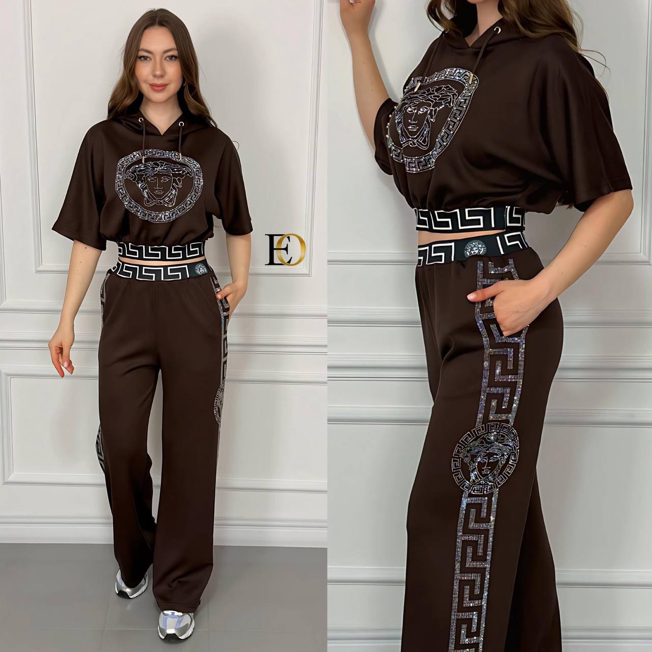 Fabric 2-Piece Set in 2-Thread Cotton with Stone Details