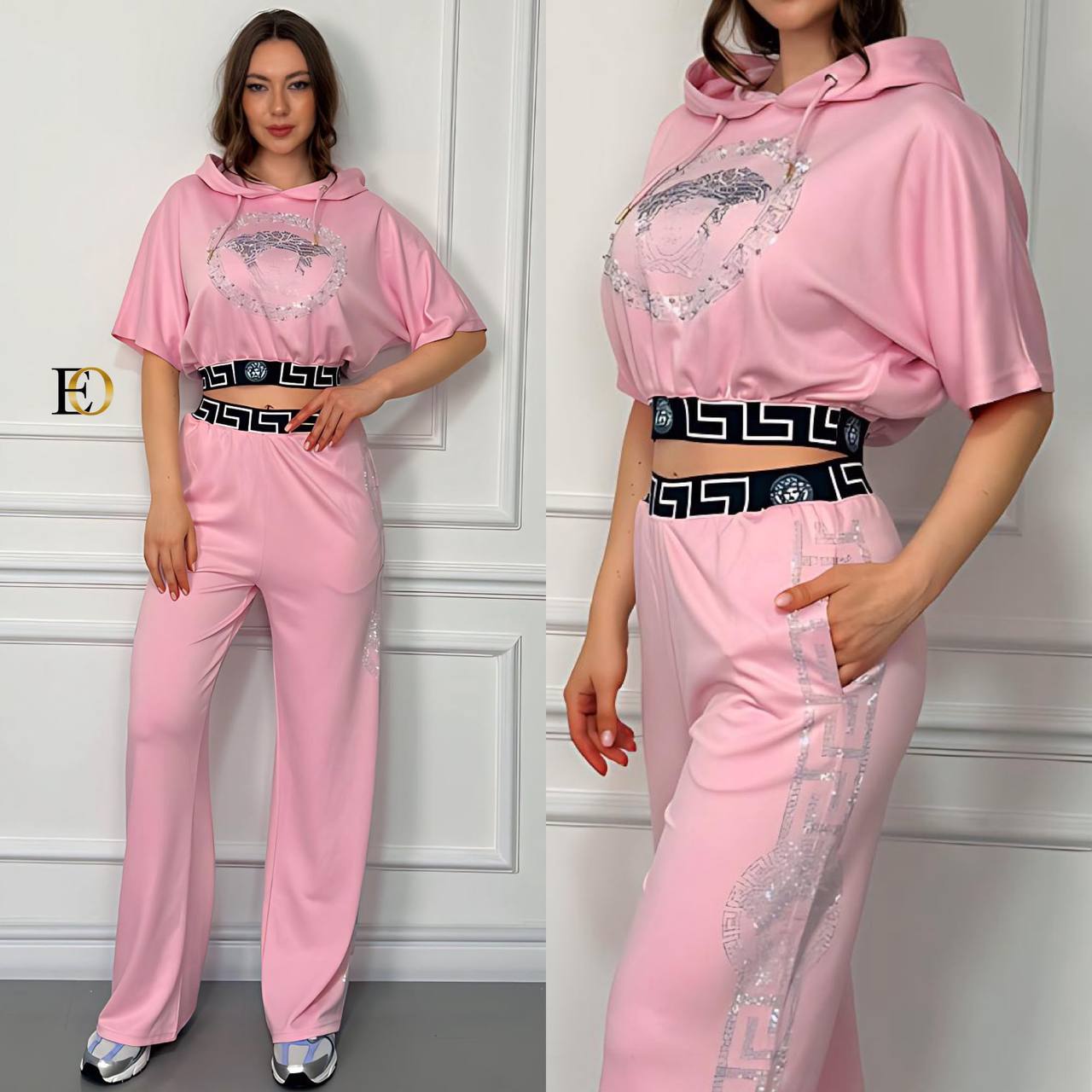 Fabric 2-Piece Set in 2-Thread Cotton with Stone Details