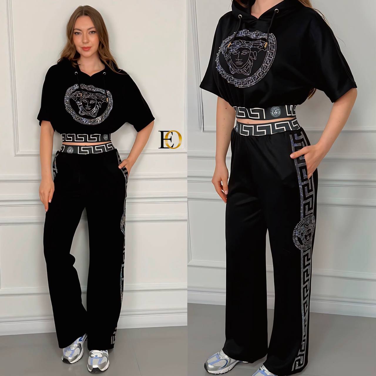Fabric 2-Piece Set in 2-Thread Cotton with Stone Details