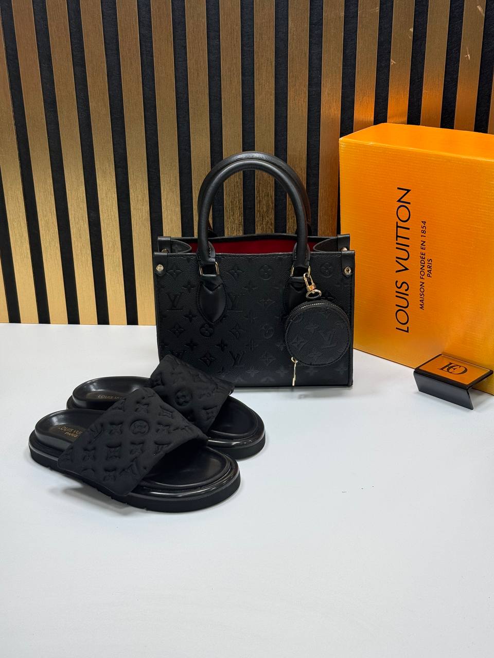 l.v slipper and bag set