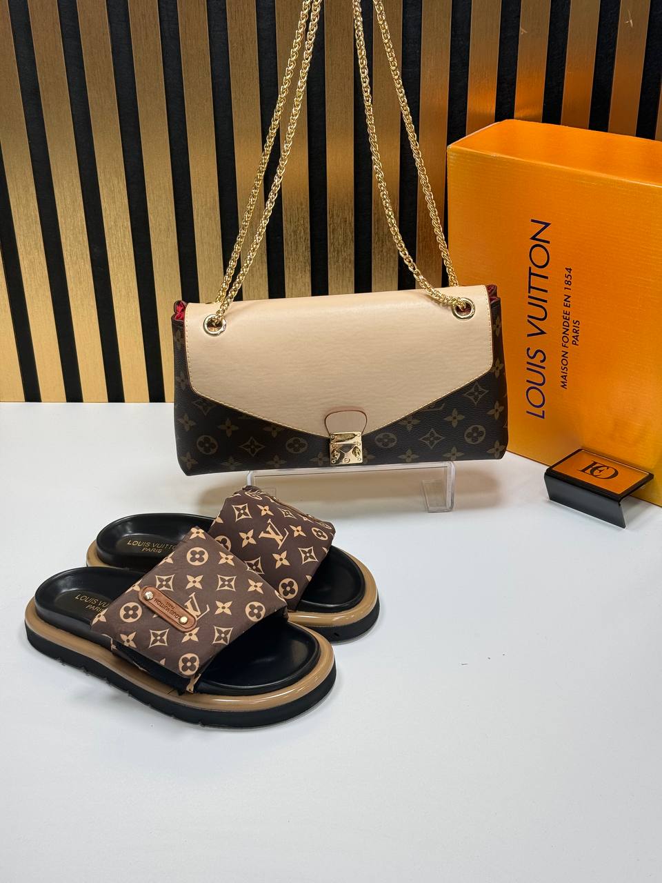 l.v slipper and bag set
