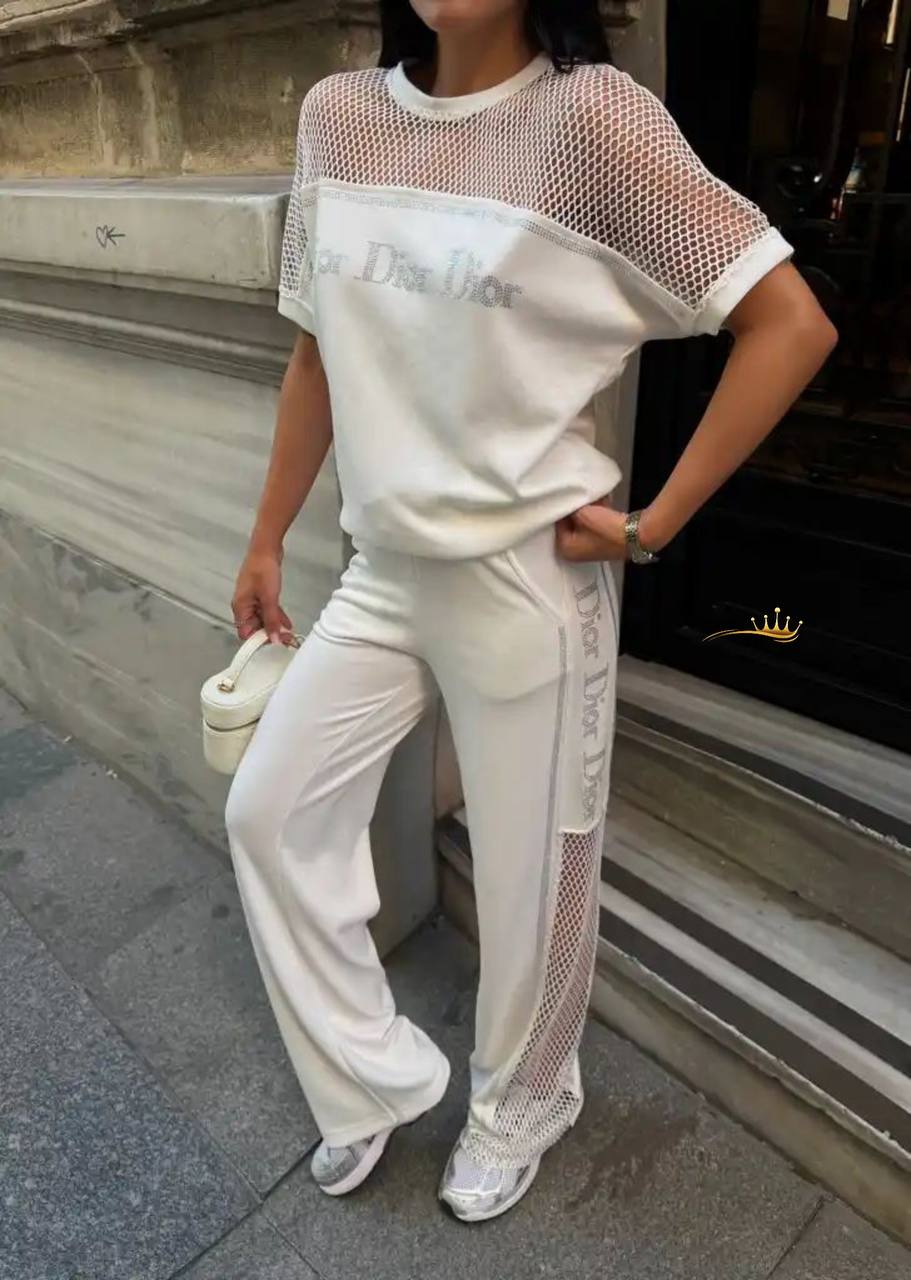 Mesh-detail tracksuit and T-shirt set