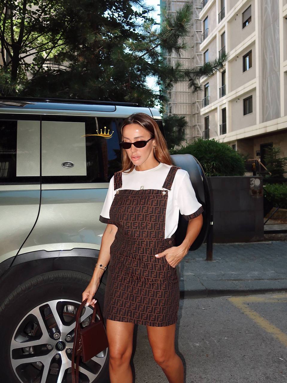 Jacquard fabric overalls dress t-shirt set